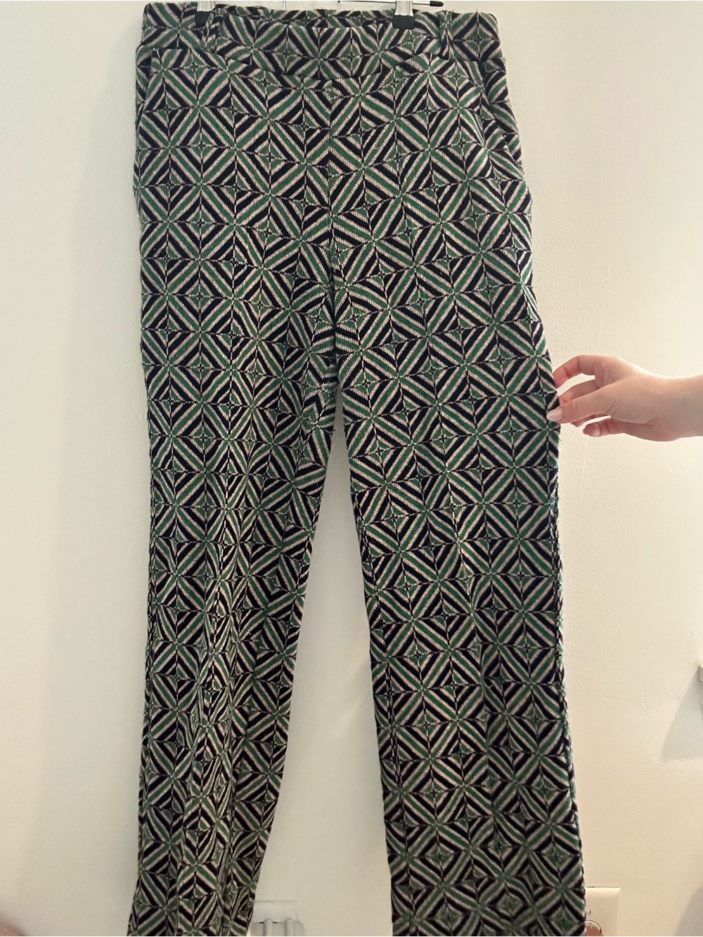 Geometric Print Straight-Leg Pants - Navy & Green
